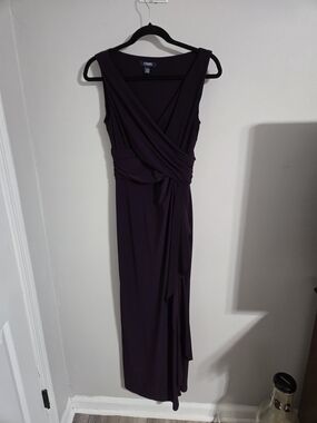 Chaps Sleeveless Wrap Maxi Dress in Plum